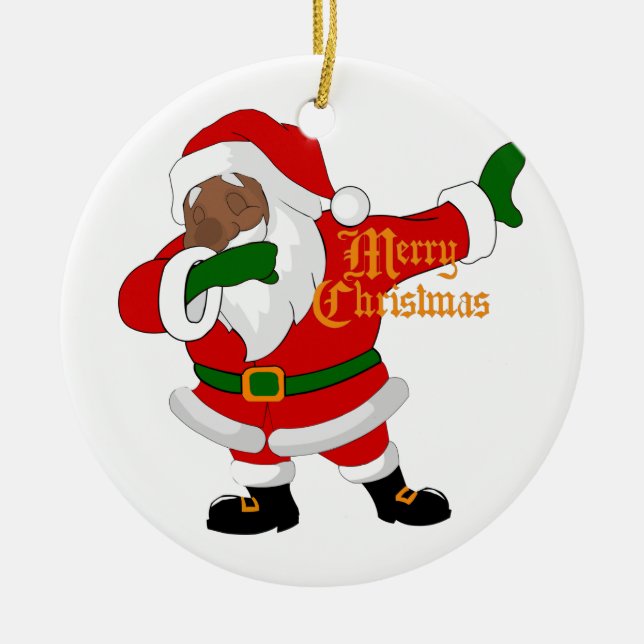 dabbing black santa claus ceramic ornament (Front)