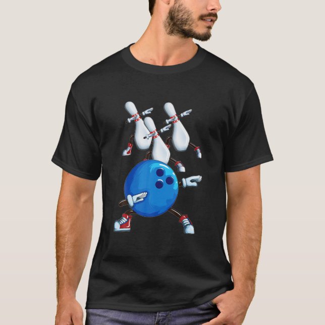 Dabbing Bowling Ball Bowling Pins Motif Bowler Bow T-Shirt (Front)