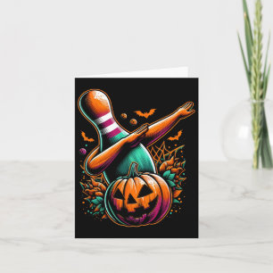 Dabbing Bowling Pin Pumpkin Spooky Halloween Bowli Card