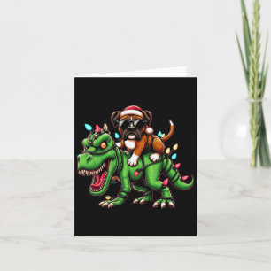 Dabbing Boxer Dog Xmas Lights Dinosaur T Rex Kids Card