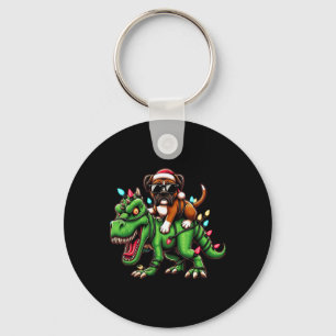 Dabbing Boxer Dog Xmas Lights Dinosaur T Rex Kids Key Ring