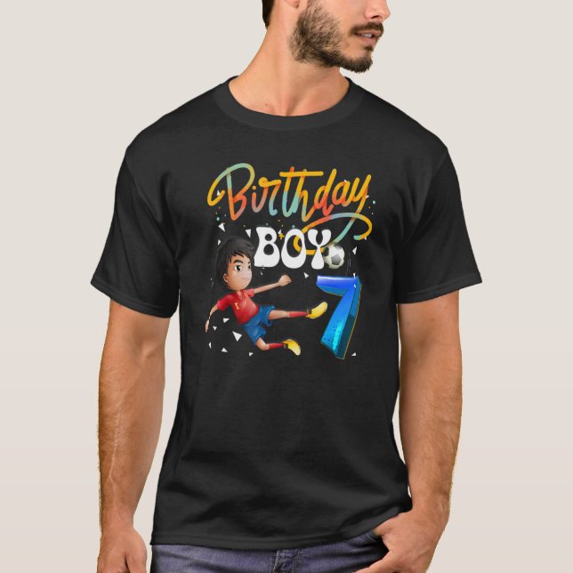 Dabbing Boy 7 Year Old Soccer Player 7th Birthday  T-Shirt (Front)
