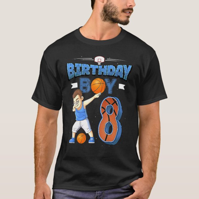 Dabbing Boy 8 Year Old Basketball Player 8th Birth T-Shirt (Front)