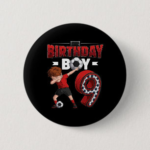Dabbing Boy 9 Year Old Soccer Player 9th Birthday 6 Cm Round Badge