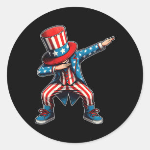 Dabbing Boy American Flag Us Patriotic 4th Of July Classic Round Sticker