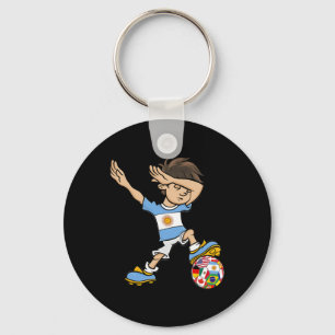 Dabbing Boy Argentina Soccer Jersey National Flag Key Ring