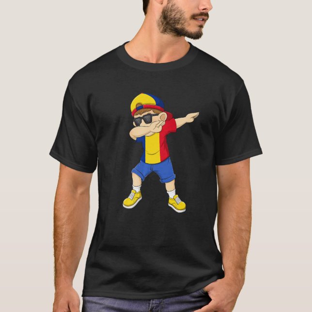Dabbing Boy Romanian Romania Flag Kids Dab Dance T-Shirt (Front)
