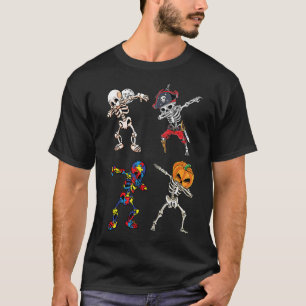 Dabbing Boys Skeleton Pirate Autism Scary Pumpkin T-Shirt