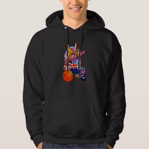 Dabbing Brown Skin Unicorn Great Britain Basketbal Hoodie