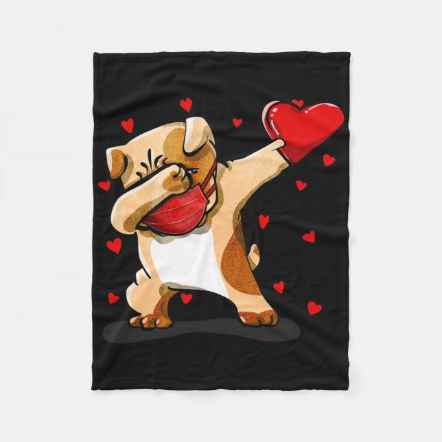 Dabbing Bulldog Face Mask Dab Dance Valentine Gift Fleece Blanket (Front)