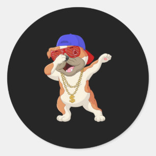 Dabbing Bulldog Wearing Baseball Cap Sunshades And Classic Round Sticker