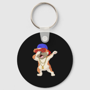 Dabbing Bulldog Wearing Baseball Cap Sunshades And Key Ring
