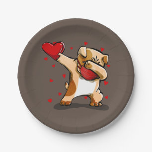 Dabbing Bulldog With Face Mask Funny Valentines Paper Plate