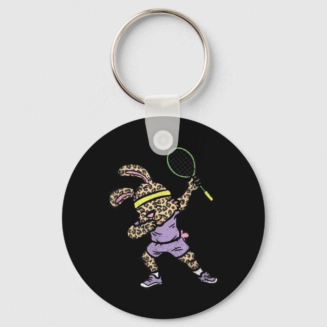 Dabbing Bunny Badminton Player Easter Sport Rabbit Key Ring (Front)