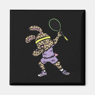 Dabbing Bunny Badminton Player Easter Sport Rabbit Magnet