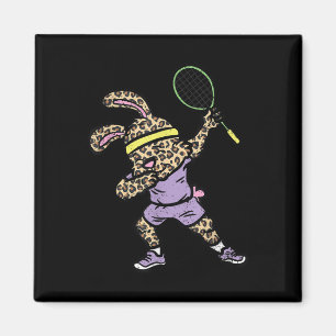 Dabbing Bunny Badminton Player Easter Sport Rabbit Magnet