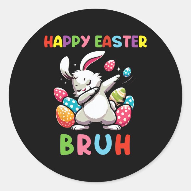 Dabbing Bunny Easter Bruh2  Classic Round Sticker (Front)