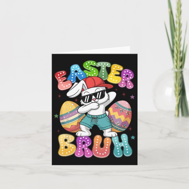 Dabbing Bunny Easter Bruh Meme Funny Saying Teens  Card (Front)