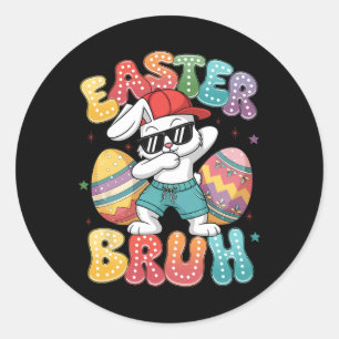 Dabbing Bunny Easter Bruh Meme Funny Saying Teens  Classic Round Sticker