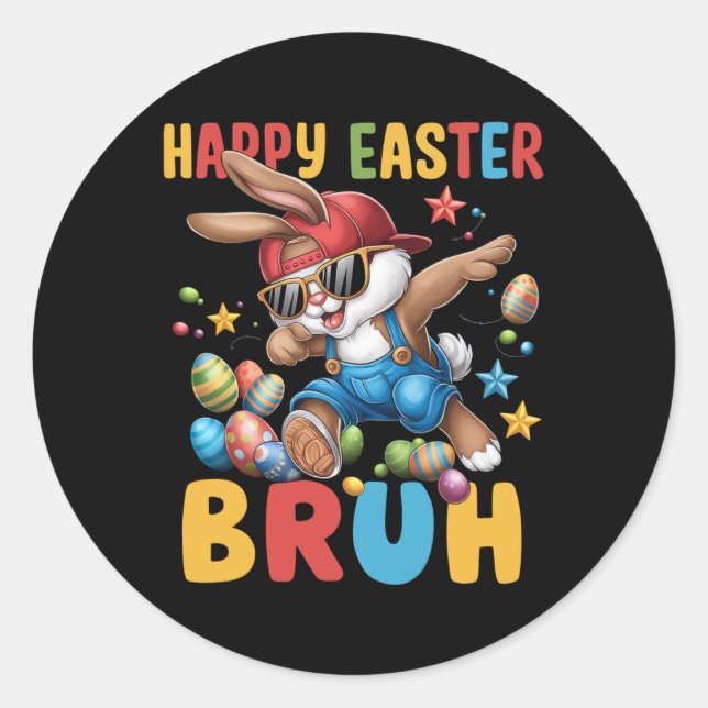 Dabbing Bunny Easter Bruh Meme Funny Saying Teens  Classic Round Sticker (Front)