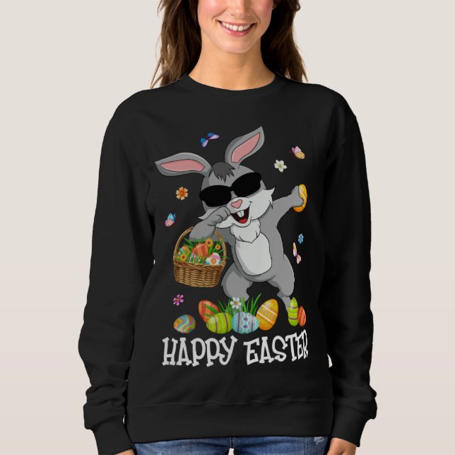 Dabbing Bunny Easter Egg Basket Easter Day Kids Gi Sweatshirt (Front)