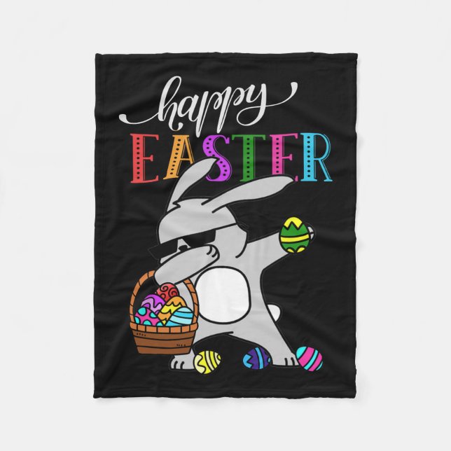 Dabbing Bunny Happy Easter Day Outfit  Fleece Blanket (Front)
