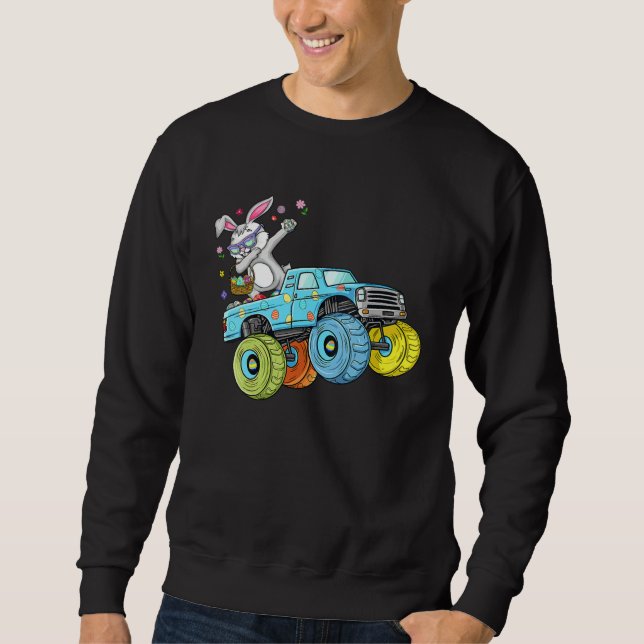 Dabbing Bunny Happy Easter Monster Truck  Kids Boy Sweatshirt (Front)
