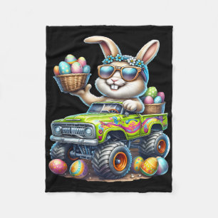 Dabbing Bunny Happy Easter Monster Truck Kids Boys Fleece Blanket