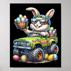 Dabbing Bunny Happy Easter Monster Truck Kids Boys Poster