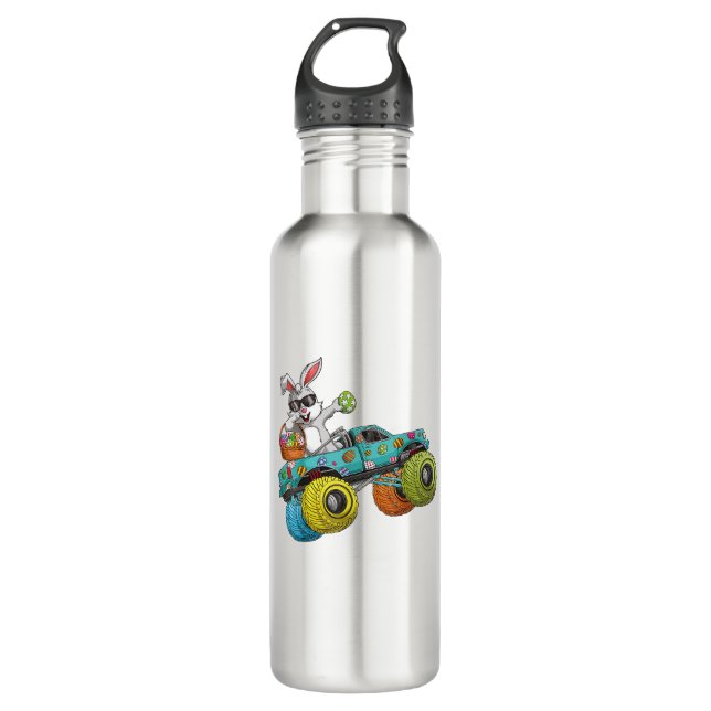 Dabbing Bunny Happy Easter Monster Truck Lovers Ki 710 Ml Water Bottle (Front)