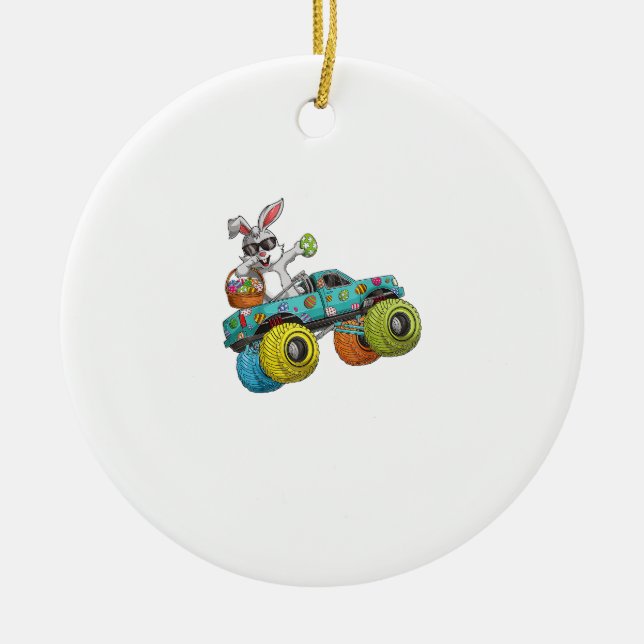 Dabbing Bunny Happy Easter Monster Truck Lovers Ki Ceramic Ornament (Front)