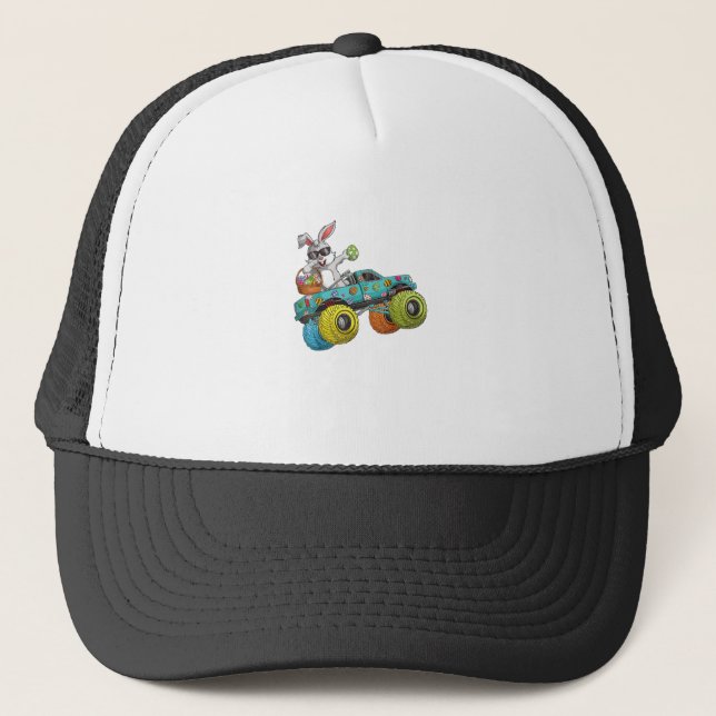 Dabbing Bunny Happy Easter Monster Truck Lovers Ki Trucker Hat (Front)