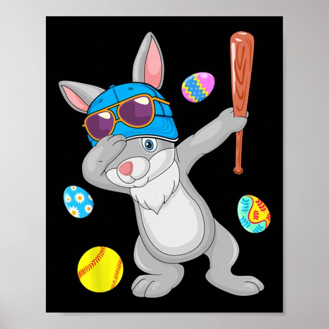 Dabbing Bunny Playing Softball Easter Costume Play Poster (Front)
