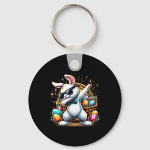 Dabbing Bunny Rabbit Easter Egg Hunting Boys Kids  Key Ring