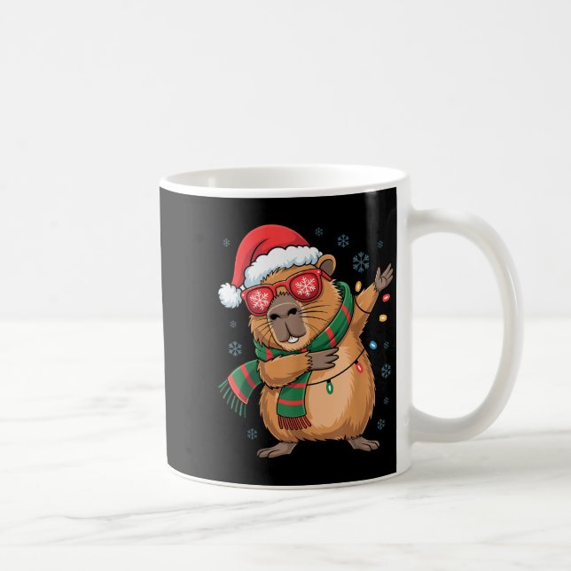 Dabbing Capybara Christmas Santa Hat Funny Holiday Coffee Mug (Right)