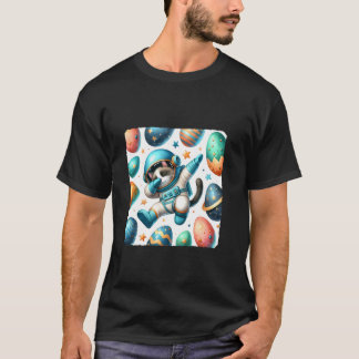 Dabbing Cat Astronaut Floating In Space With Egg P T-Shirt