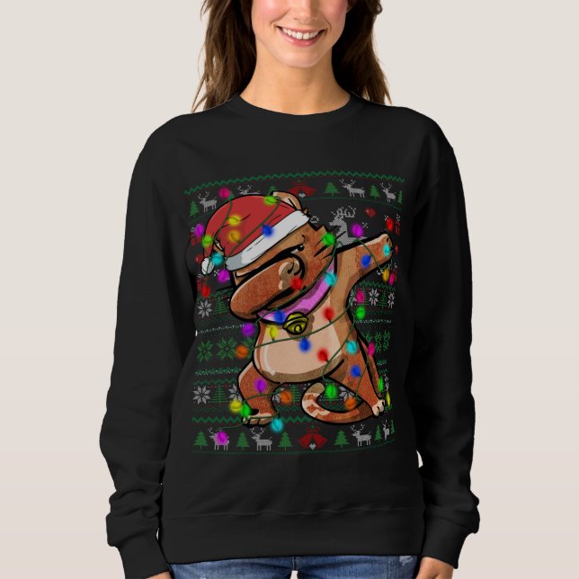 Dabbing Cat Fairy Lights Ugly Christmas Sweater (Front)