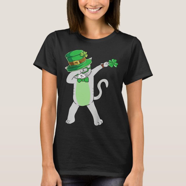 Dabbing Cat Leprechaun  Cat Shamrock St Patrick s  T-Shirt (Front)