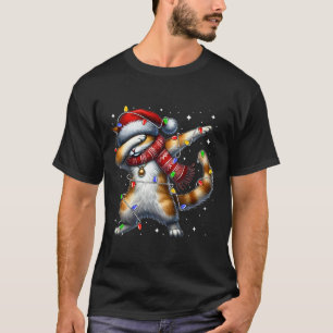 Dabbing Cat Santa Hat Christmas Lights Women Men K T-Shirt
