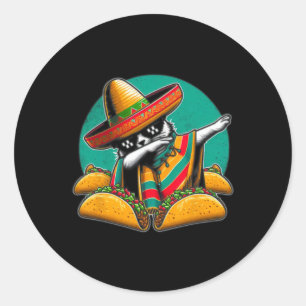 Dabbing Cat Tacos Mexican Poncho Sombrero Cinco De Classic Round Sticker
