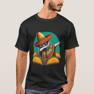 Dabbing Cat Tacos Mexican Poncho Sombrero Cinco De T-Shirt