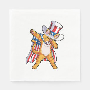 Dabbing Cat Uncle Sam T shirt 4th of July Kids Boy Napkin