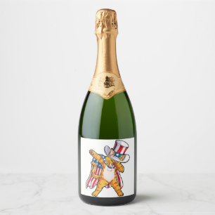 Dabbing Cat Uncle Sam T shirt 4th of July Kids Boy Sparkling Wine Label