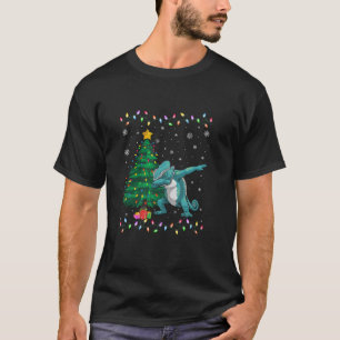 Dabbing Chameleon Xmas Tree Lights Ugly Christmas  T-Shirt