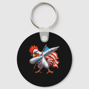 Dabbing Chicken Rooster Sungles 4th Of July Americ Key Ring