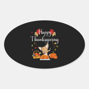 Dabbing Chihuahua DogTurkey Happy Thanksgiving Oval Sticker
