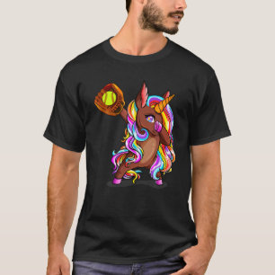 Dabbing Chocolate Skin Unicorn Baseball Softball L T-Shirt