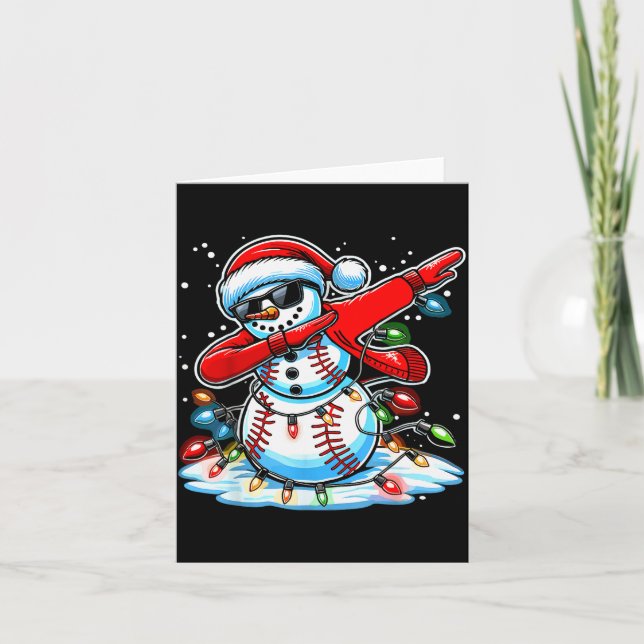 Dabbing Christmas Baseball Snowman Boys Baseball W Card (Front)