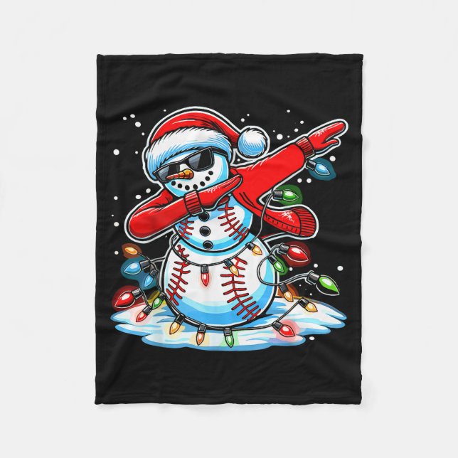 Dabbing Christmas Baseball Snowman Boys Baseball W Fleece Blanket (Front)