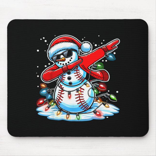 Dabbing Christmas Baseball Snowman Boys Baseball W Mouse Pad (Front)